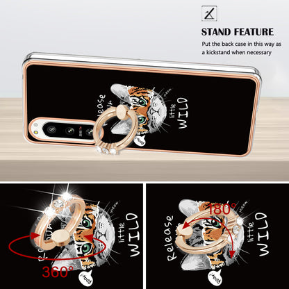 YB IMD Series-20 Style D Kickstand Phone Cover for Sony Xperia 5 IV 5G 2.0mm IMD Pattern Electroplating TPU Cover