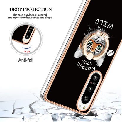 YB IMD Series-20 Style D Kickstand Phone Cover for Sony Xperia 5 IV 5G 2.0mm IMD Pattern Electroplating TPU Cover