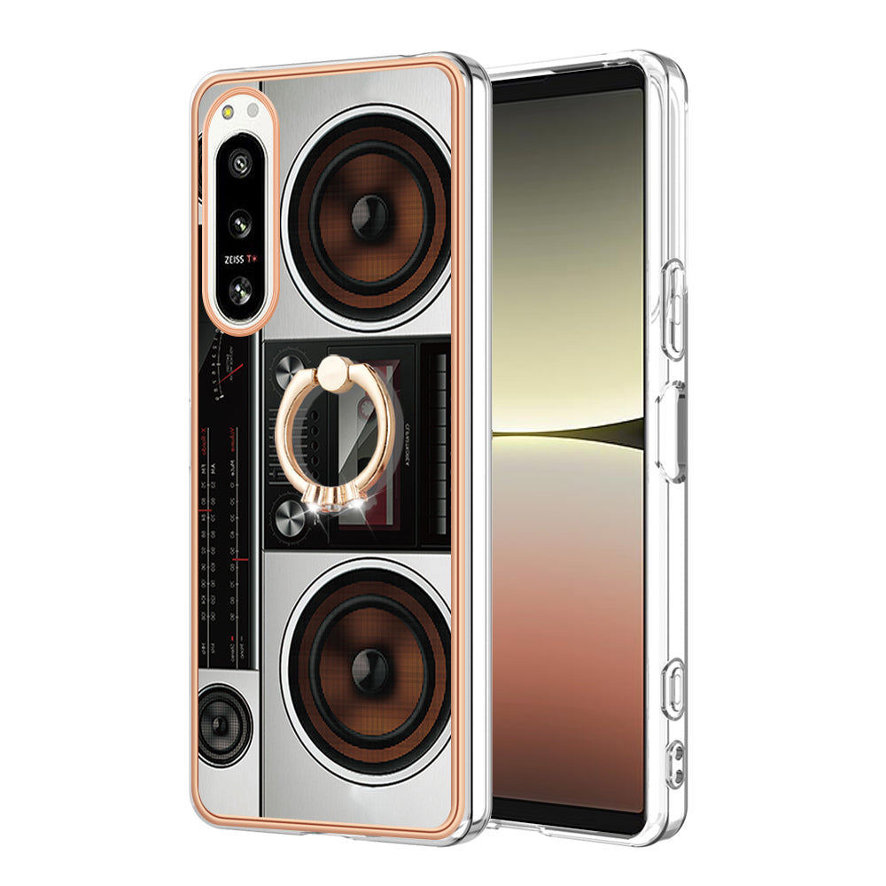 YB IMD Series-20 Style D Kickstand Phone Cover for Sony Xperia 5 IV 5G 2.0mm IMD Pattern Electroplating TPU Cover