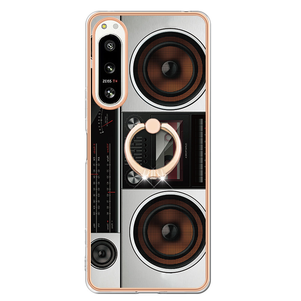 YB IMD Series-20 Style D Kickstand Phone Cover for Sony Xperia 5 IV 5G 2.0mm IMD Pattern Electroplating TPU Cover