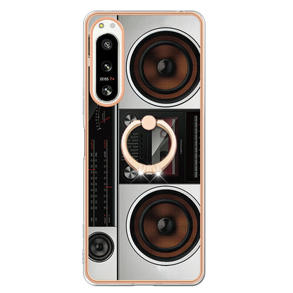 YB IMD Series-20 Style D Kickstand Phone Cover for Sony Xperia 5 IV 5G 2.0mm IMD Pattern Electroplating TPU Cover