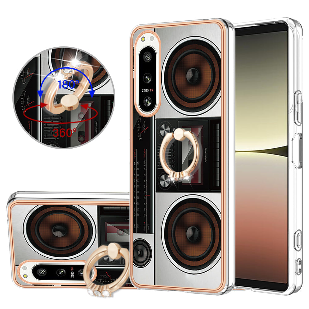 YB IMD Series-20 Style D Kickstand Phone Cover for Sony Xperia 5 IV 5G 2.0mm IMD Pattern Electroplating TPU Cover