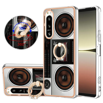 YB IMD Series-20 Style D Kickstand Phone Cover for Sony Xperia 5 IV 5G 2.0mm IMD Pattern Electroplating TPU Cover
