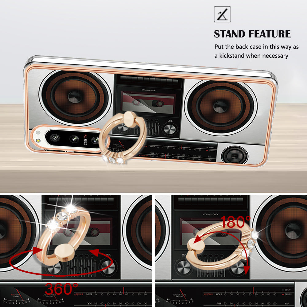 YB IMD Series-20 Style D Kickstand Phone Cover for Sony Xperia 5 IV 5G 2.0mm IMD Pattern Electroplating TPU Cover