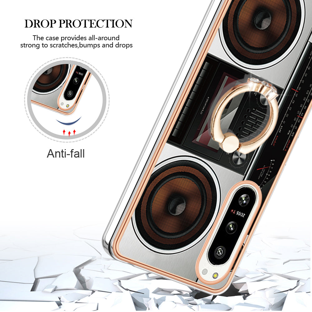 YB IMD Series-20 Style D Kickstand Phone Cover for Sony Xperia 5 IV 5G 2.0mm IMD Pattern Electroplating TPU Cover