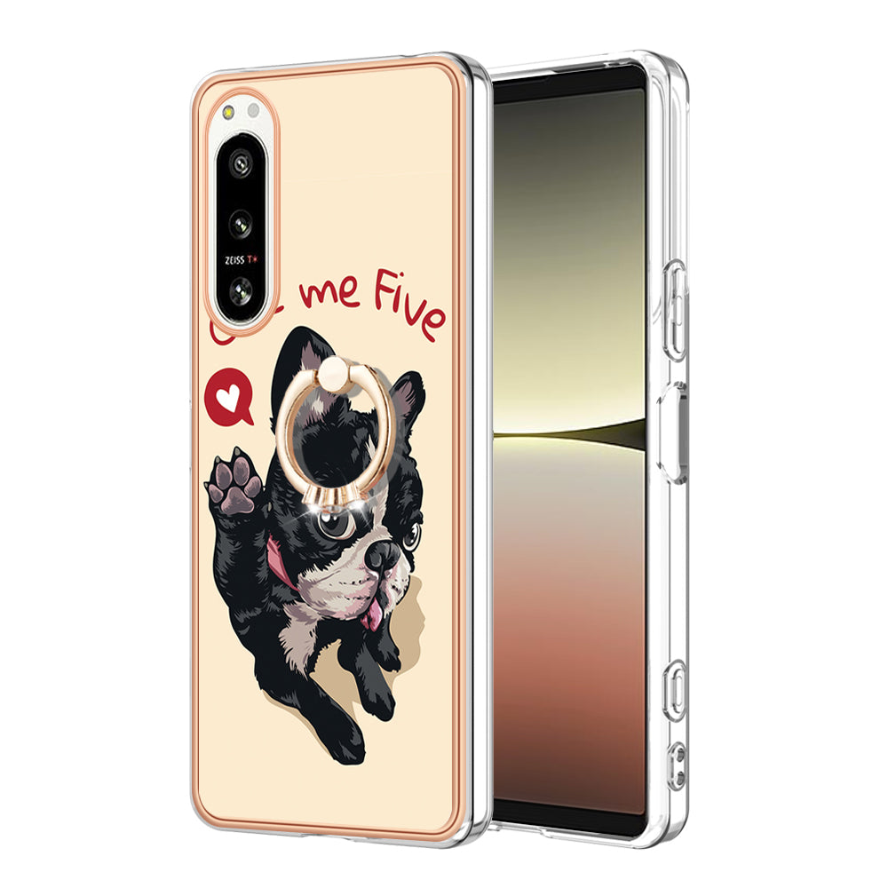 YB IMD Series-20 Style D Kickstand Phone Cover for Sony Xperia 5 IV 5G 2.0mm IMD Pattern Electroplating TPU Cover