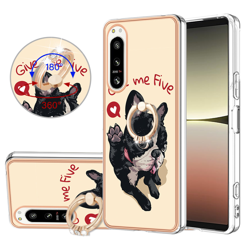 YB IMD Series-20 Style D Kickstand Phone Cover for Sony Xperia 5 IV 5G 2.0mm IMD Pattern Electroplating TPU Cover