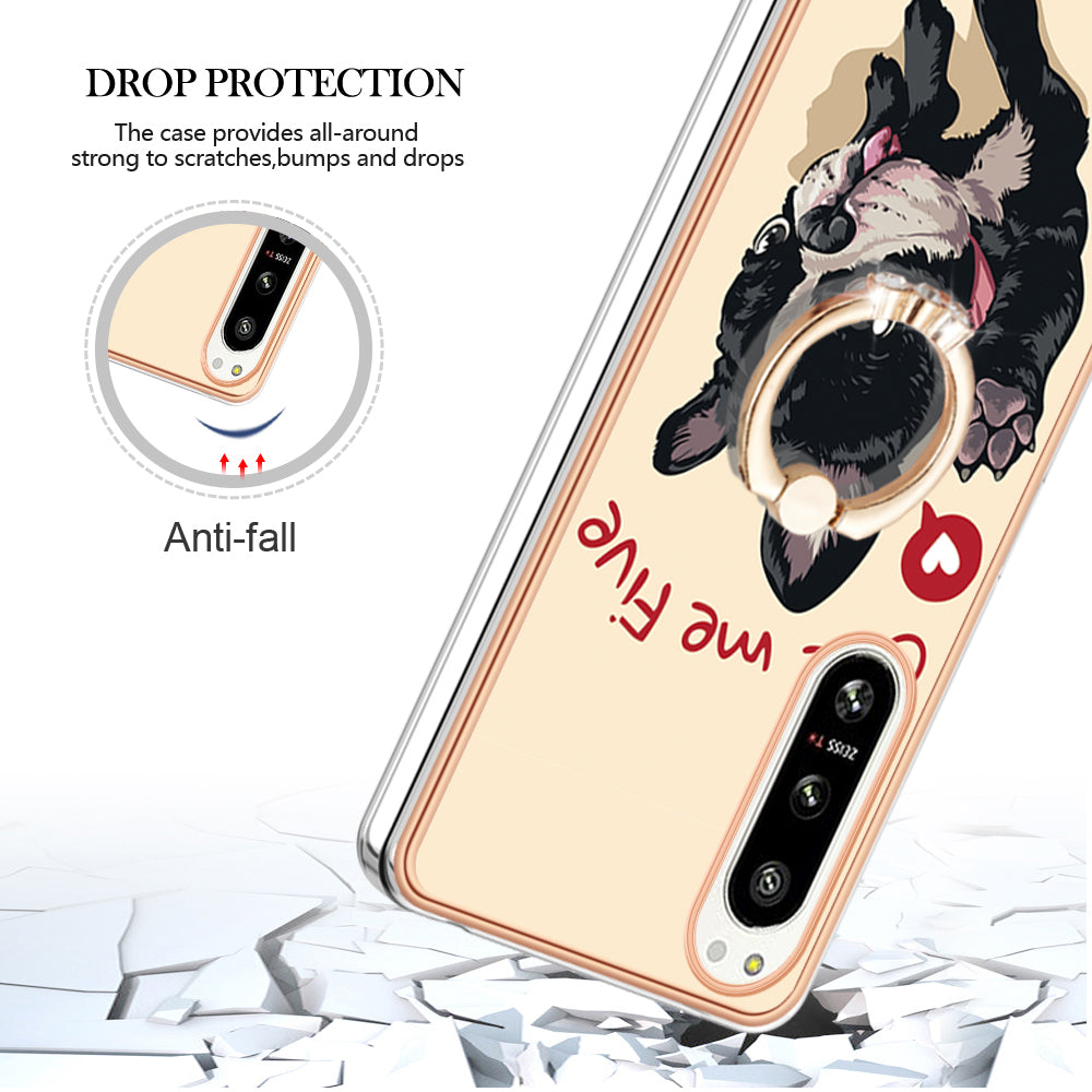 YB IMD Series-20 Style D Kickstand Phone Cover for Sony Xperia 5 IV 5G 2.0mm IMD Pattern Electroplating TPU Cover
