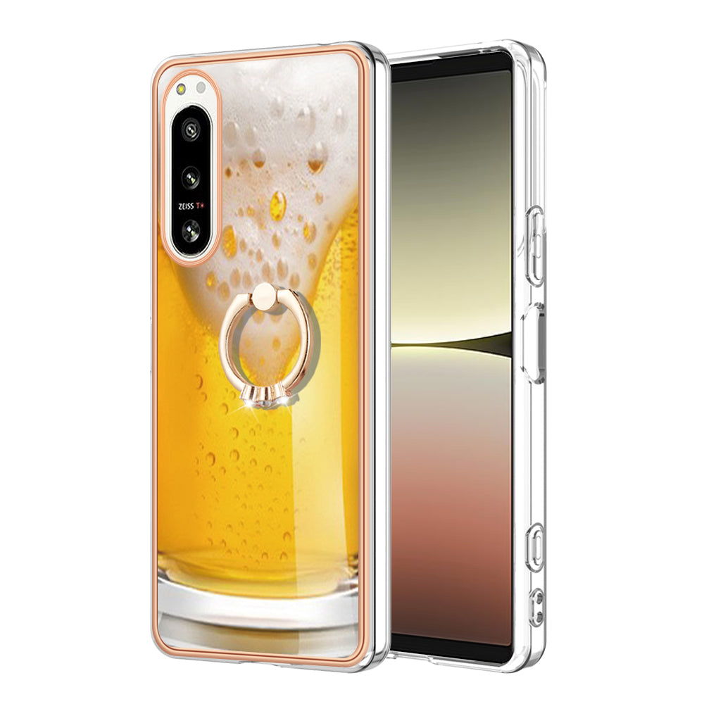 YB IMD Series-20 Style D Kickstand Phone Cover for Sony Xperia 5 IV 5G 2.0mm IMD Pattern Electroplating TPU Cover