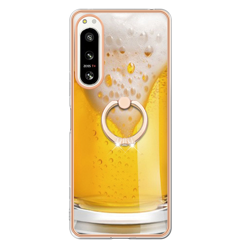 YB IMD Series-20 Style D Kickstand Phone Cover for Sony Xperia 5 IV 5G 2.0mm IMD Pattern Electroplating TPU Cover