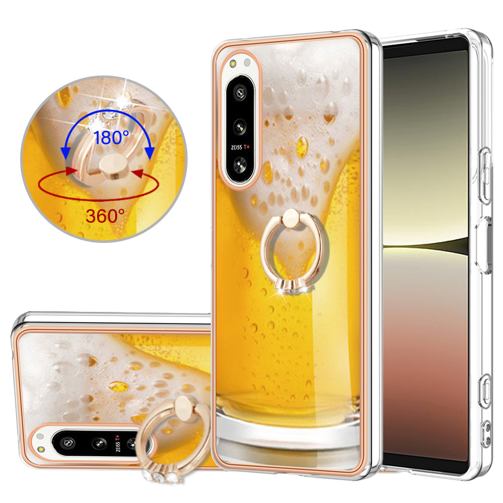 YB IMD Series-20 Style D Kickstand Phone Cover for Sony Xperia 5 IV 5G 2.0mm IMD Pattern Electroplating TPU Cover