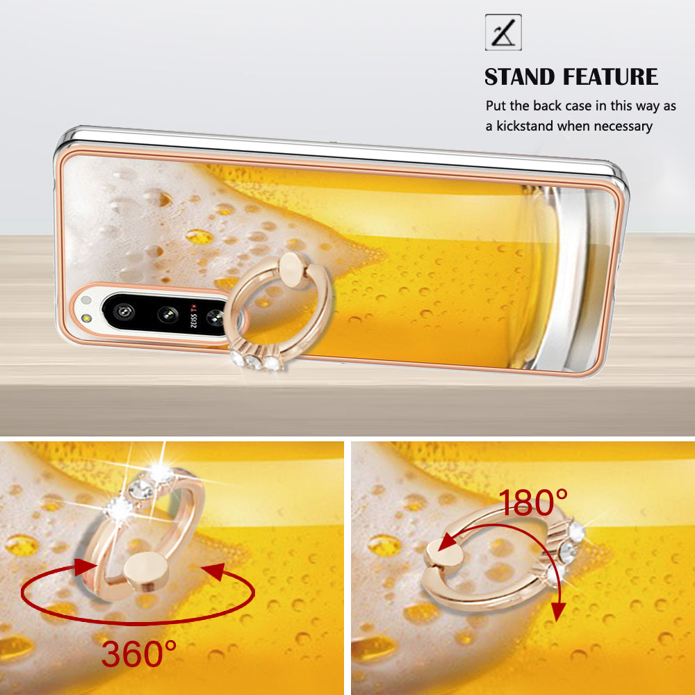 YB IMD Series-20 Style D Kickstand Phone Cover for Sony Xperia 5 IV 5G 2.0mm IMD Pattern Electroplating TPU Cover