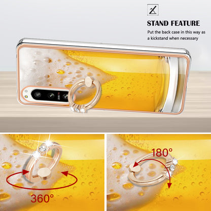 YB IMD Series-20 Style D Kickstand Phone Cover for Sony Xperia 5 IV 5G 2.0mm IMD Pattern Electroplating TPU Cover