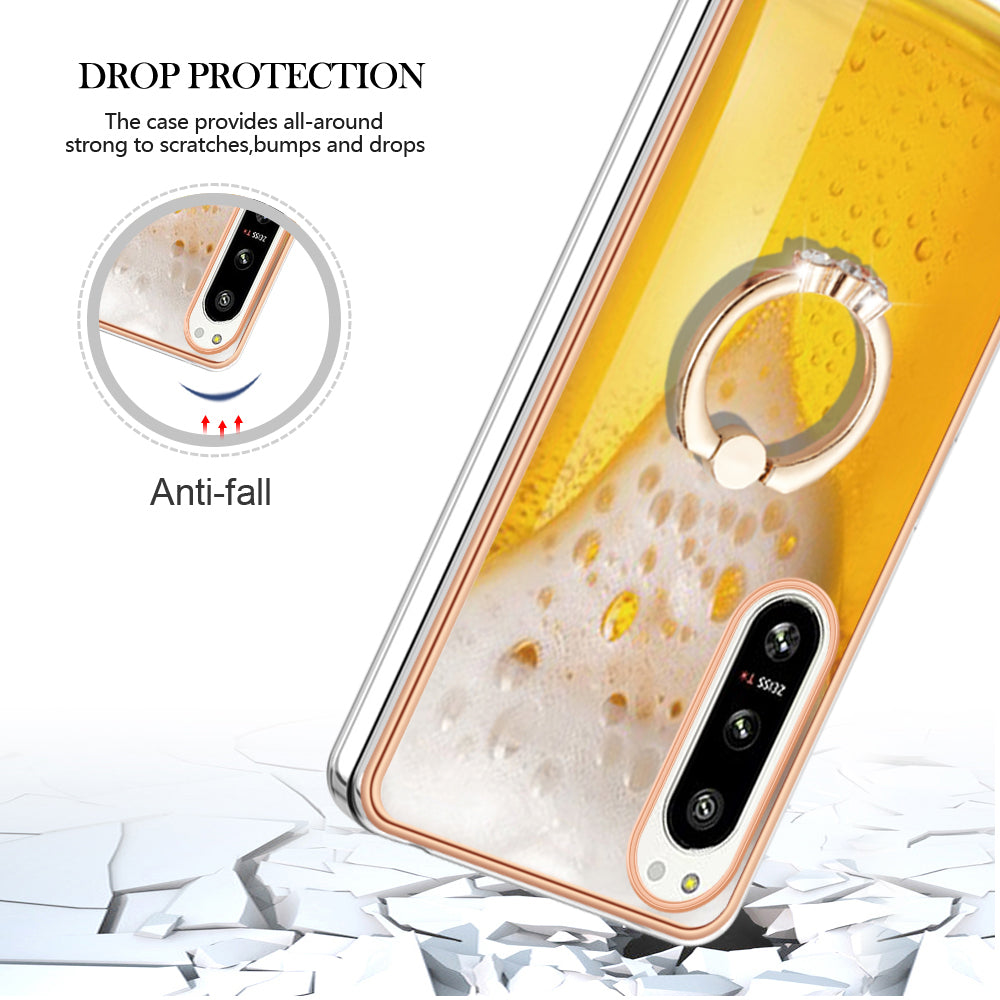YB IMD Series-20 Style D Kickstand Phone Cover for Sony Xperia 5 IV 5G 2.0mm IMD Pattern Electroplating TPU Cover
