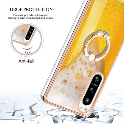 YB IMD Series-20 Style D Kickstand Phone Cover for Sony Xperia 5 IV 5G 2.0mm IMD Pattern Electroplating TPU Cover