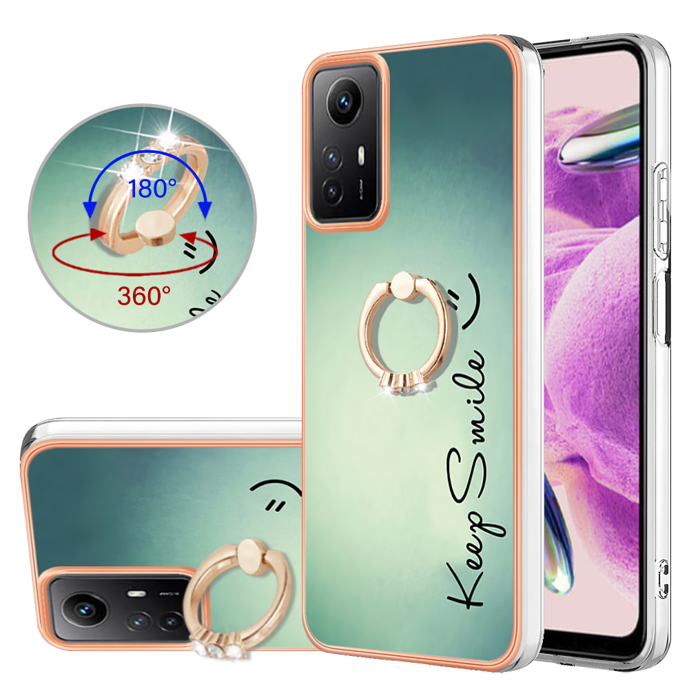 YB IMD Series-20 Style D for Xiaomi Redmi Note 12S 4G Kickstand TPU Case 2.0mm IMD Pattern Electroplating Phone Cover