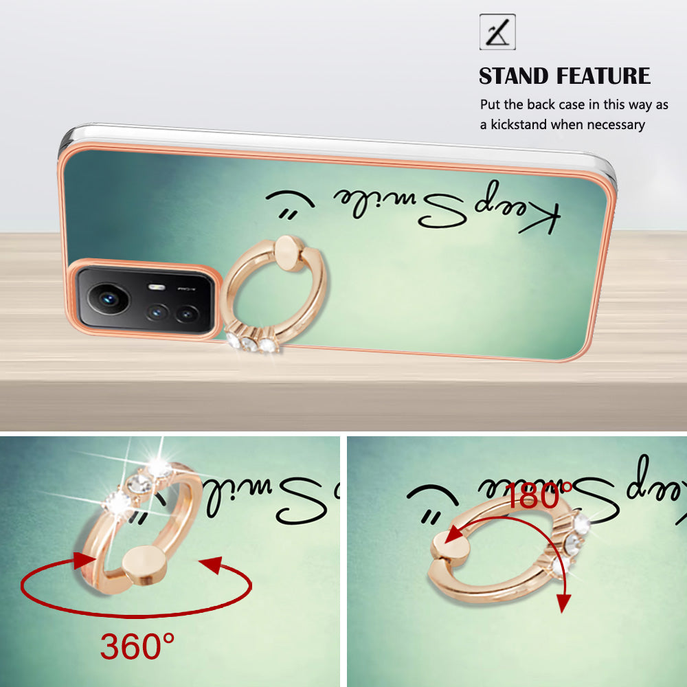 YB IMD Series-20 Style D for Xiaomi Redmi Note 12S 4G Kickstand TPU Case 2.0mm IMD Pattern Electroplating Phone Cover