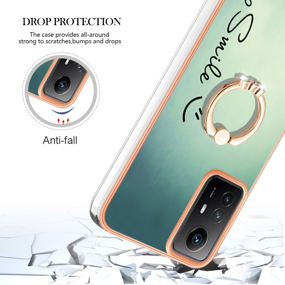 YB IMD Series-20 Style D for Xiaomi Redmi Note 12S 4G Kickstand TPU Case 2.0mm IMD Pattern Electroplating Phone Cover
