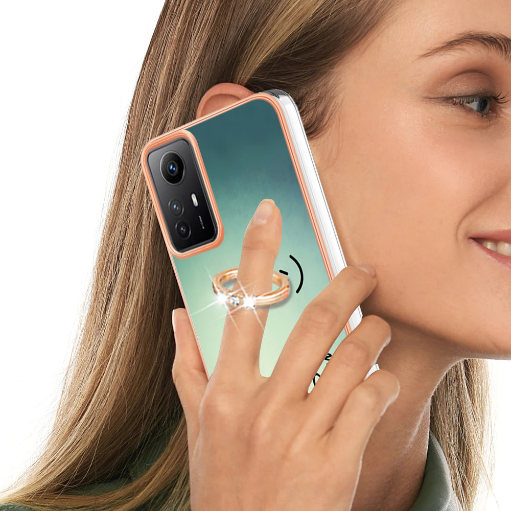 YB IMD Series-20 Style D for Xiaomi Redmi Note 12S 4G Kickstand TPU Case 2.0mm IMD Pattern Electroplating Phone Cover