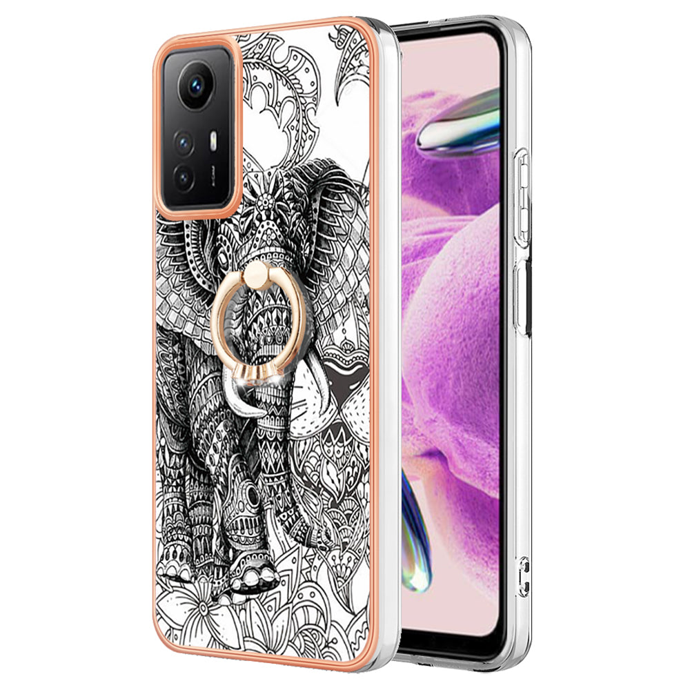 YB IMD Series-20 Style D for Xiaomi Redmi Note 12S 4G Kickstand TPU Case 2.0mm IMD Pattern Electroplating Phone Cover