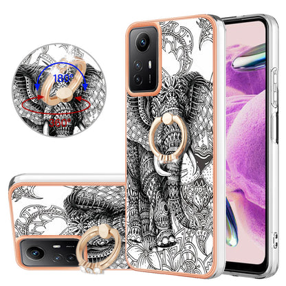 YB IMD Series-20 Style D for Xiaomi Redmi Note 12S 4G Kickstand TPU Case 2.0mm IMD Pattern Electroplating Phone Cover