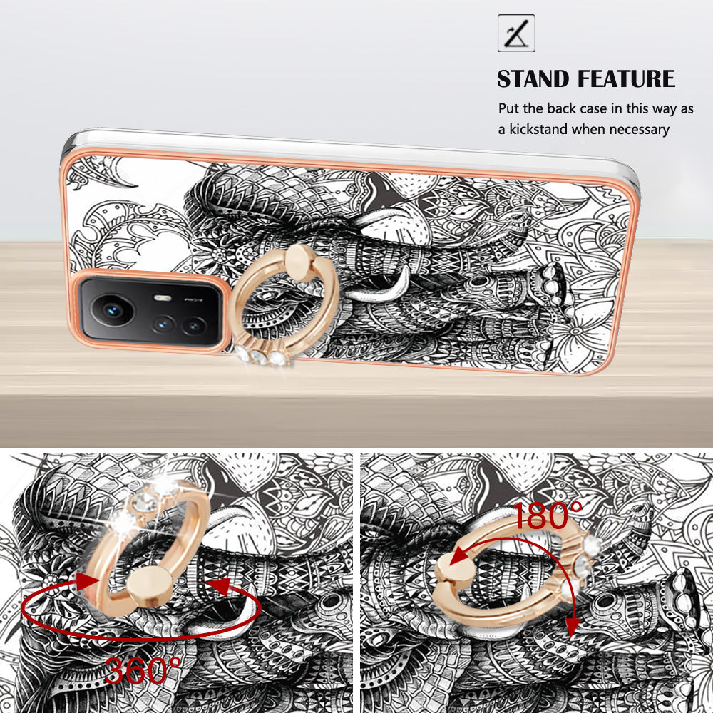 YB IMD Series-20 Style D for Xiaomi Redmi Note 12S 4G Kickstand TPU Case 2.0mm IMD Pattern Electroplating Phone Cover