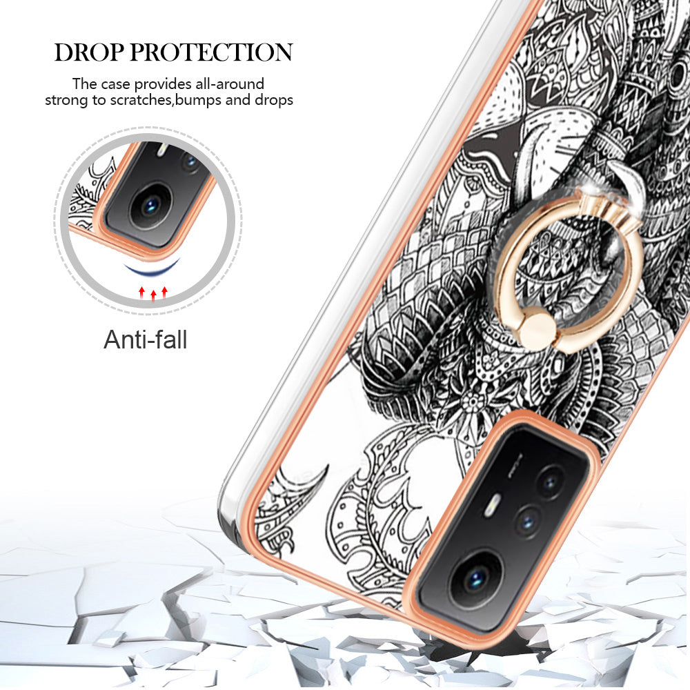 YB IMD Series-20 Style D for Xiaomi Redmi Note 12S 4G Kickstand TPU Case 2.0mm IMD Pattern Electroplating Phone Cover