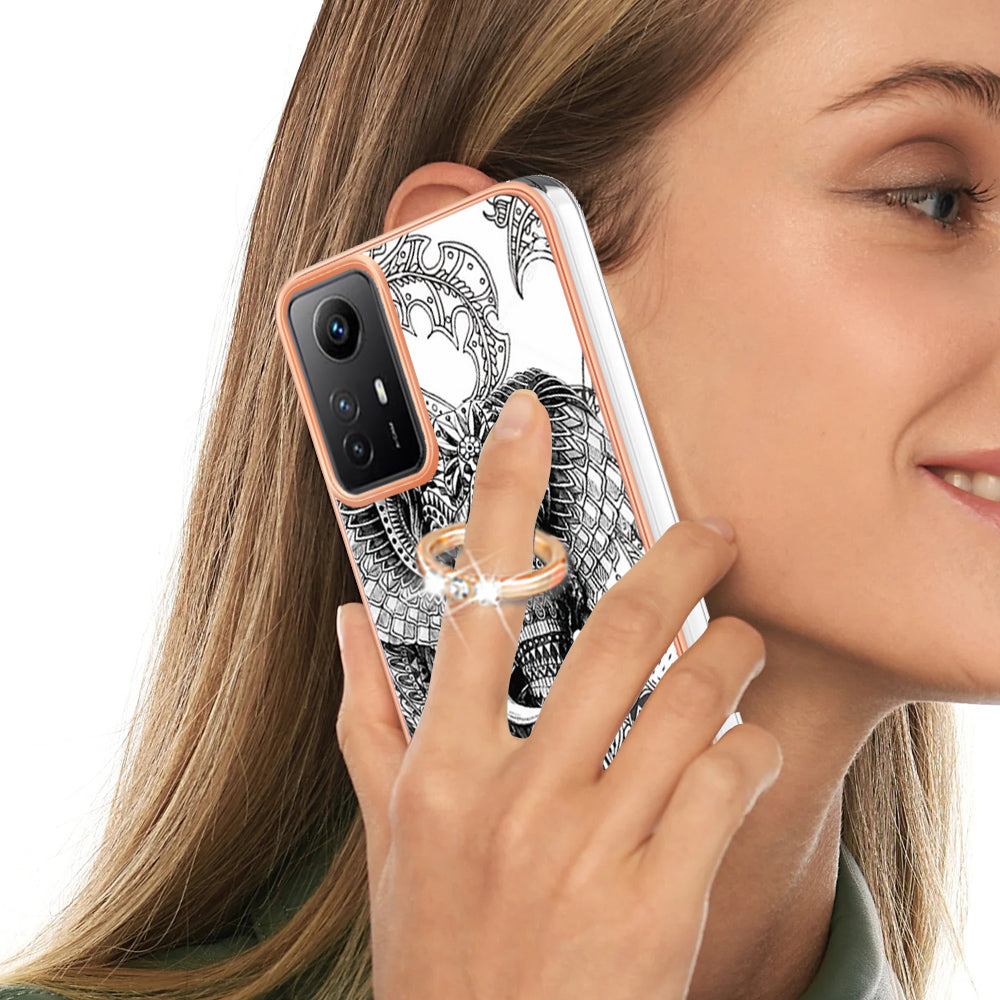 YB IMD Series-20 Style D for Xiaomi Redmi Note 12S 4G Kickstand TPU Case 2.0mm IMD Pattern Electroplating Phone Cover
