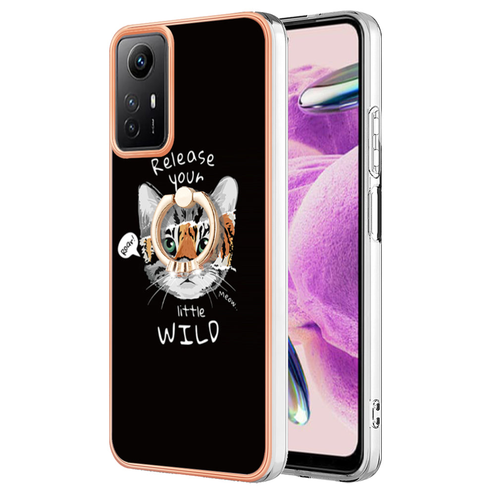YB IMD Series-20 Style D for Xiaomi Redmi Note 12S 4G Kickstand TPU Case 2.0mm IMD Pattern Electroplating Phone Cover