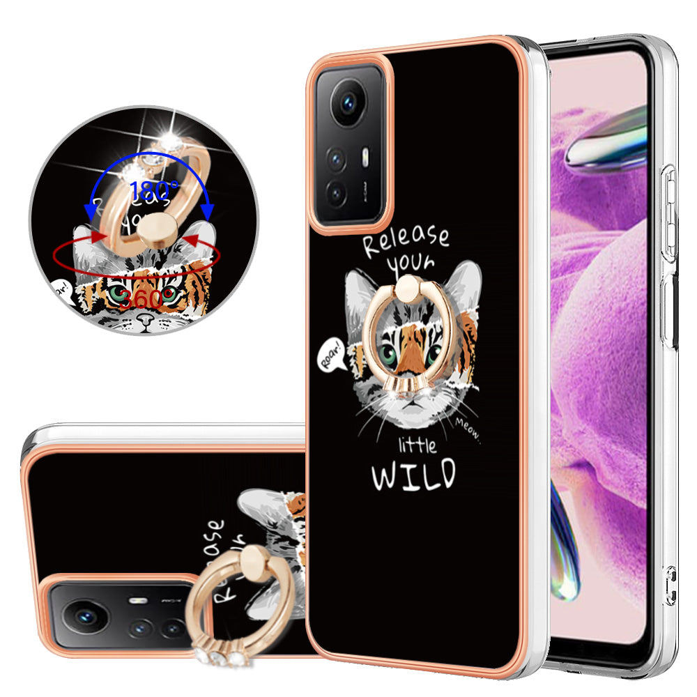 YB IMD Series-20 Style D for Xiaomi Redmi Note 12S 4G Kickstand TPU Case 2.0mm IMD Pattern Electroplating Phone Cover