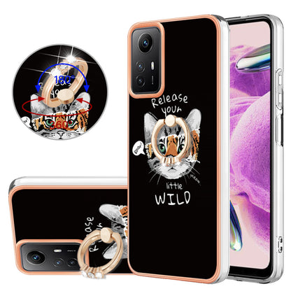 YB IMD Series-20 Style D for Xiaomi Redmi Note 12S 4G Kickstand TPU Case 2.0mm IMD Pattern Electroplating Phone Cover