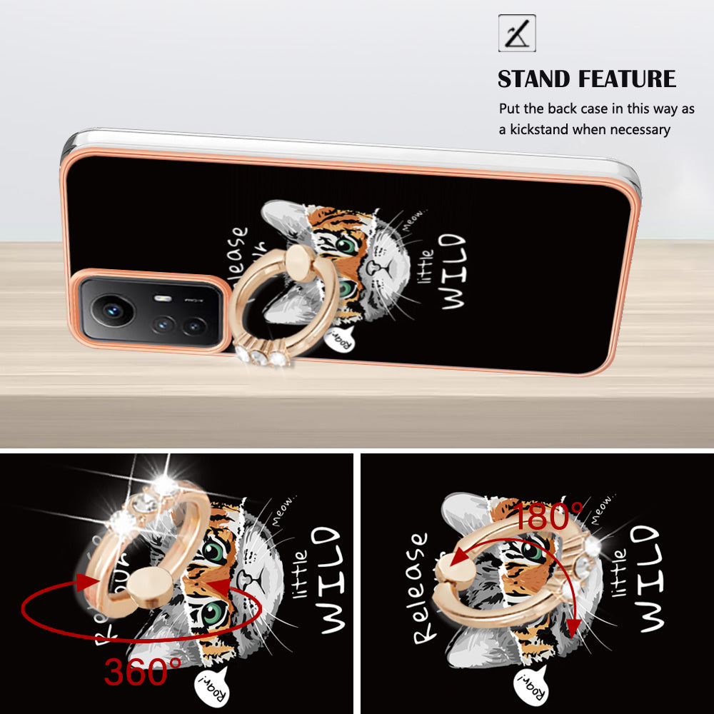 YB IMD Series-20 Style D for Xiaomi Redmi Note 12S 4G Kickstand TPU Case 2.0mm IMD Pattern Electroplating Phone Cover