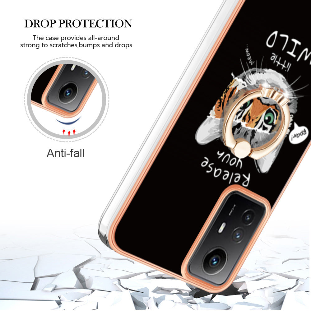 YB IMD Series-20 Style D for Xiaomi Redmi Note 12S 4G Kickstand TPU Case 2.0mm IMD Pattern Electroplating Phone Cover
