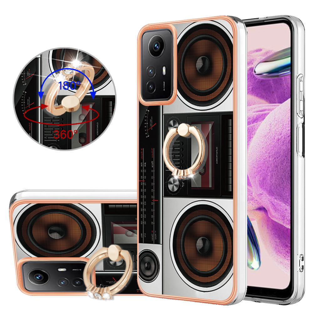 YB IMD Series-20 Style D for Xiaomi Redmi Note 12S 4G Kickstand TPU Case 2.0mm IMD Pattern Electroplating Phone Cover