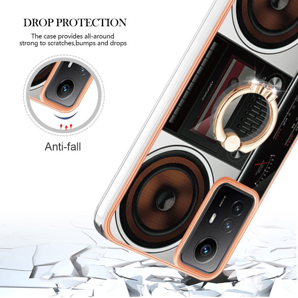 YB IMD Series-20 Style D for Xiaomi Redmi Note 12S 4G Kickstand TPU Case 2.0mm IMD Pattern Electroplating Phone Cover