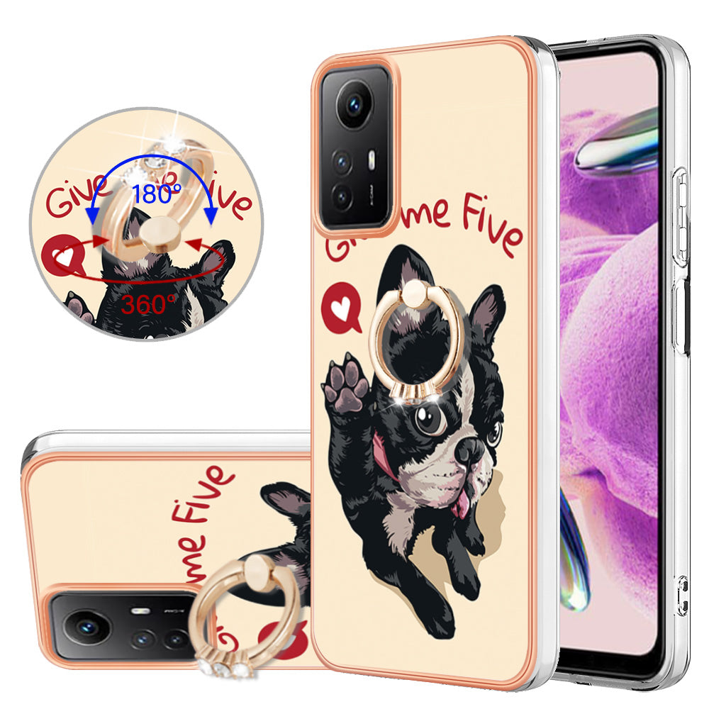 YB IMD Series-20 Style D for Xiaomi Redmi Note 12S 4G Kickstand TPU Case 2.0mm IMD Pattern Electroplating Phone Cover
