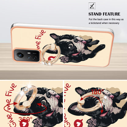 YB IMD Series-20 Style D for Xiaomi Redmi Note 12S 4G Kickstand TPU Case 2.0mm IMD Pattern Electroplating Phone Cover