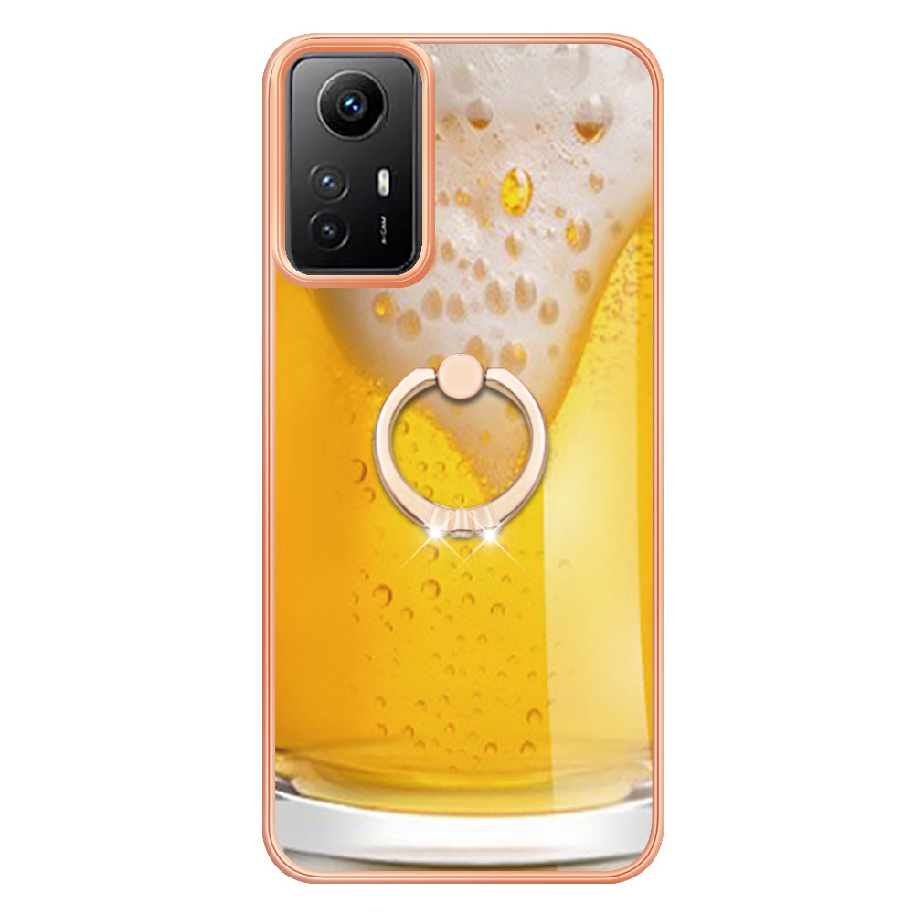 YB IMD Series-20 Style D for Xiaomi Redmi Note 12S 4G Kickstand TPU Case 2.0mm IMD Pattern Electroplating Phone Cover