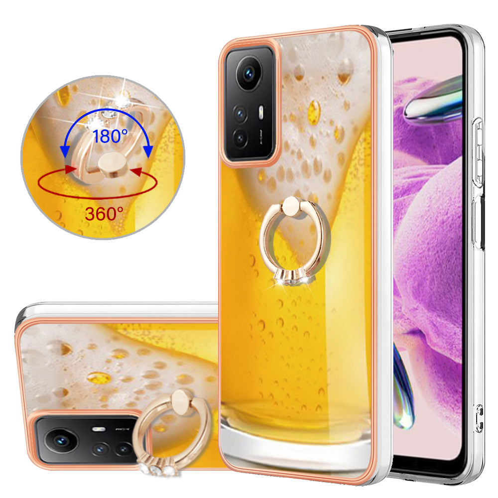YB IMD Series-20 Style D for Xiaomi Redmi Note 12S 4G Kickstand TPU Case 2.0mm IMD Pattern Electroplating Phone Cover