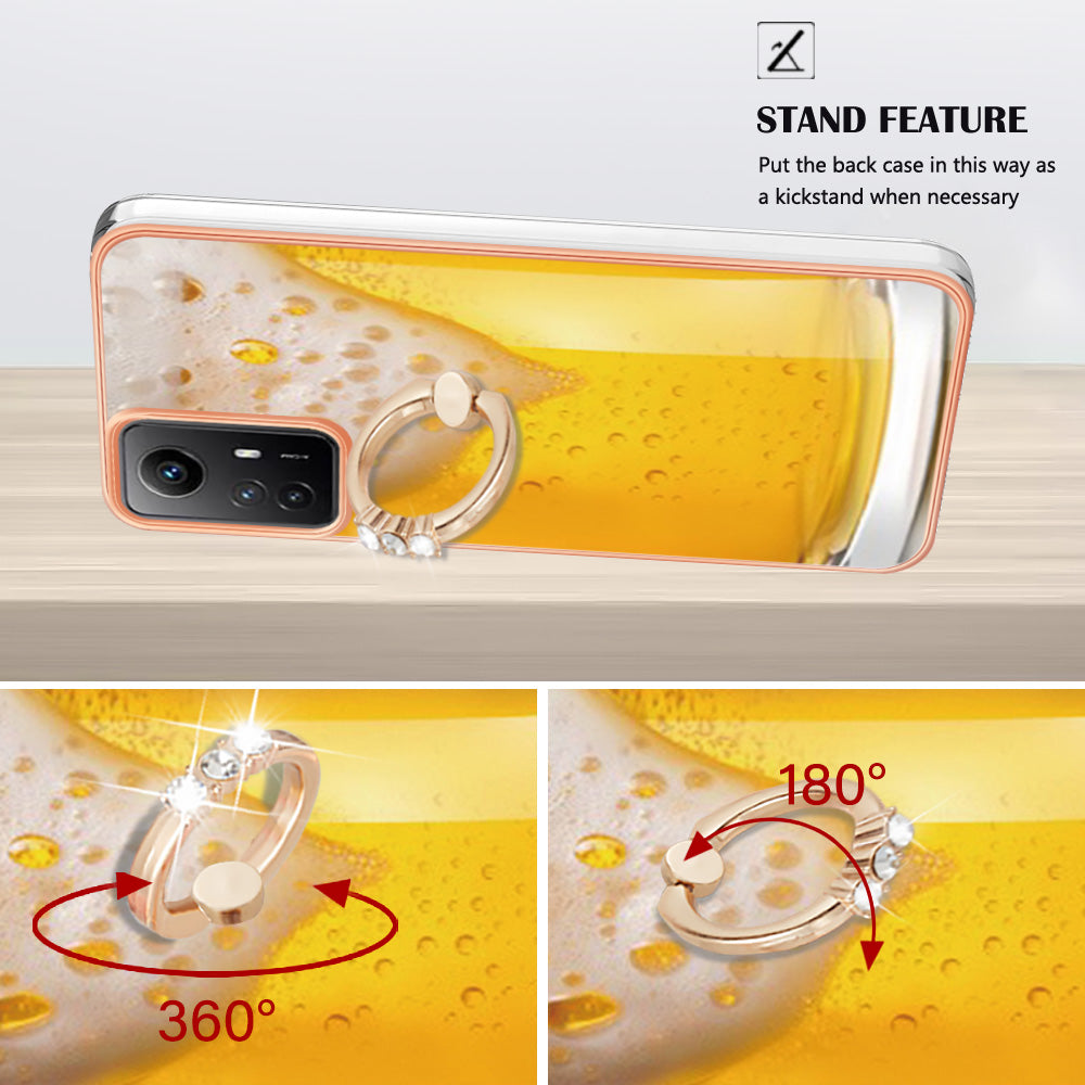 YB IMD Series-20 Style D for Xiaomi Redmi Note 12S 4G Kickstand TPU Case 2.0mm IMD Pattern Electroplating Phone Cover