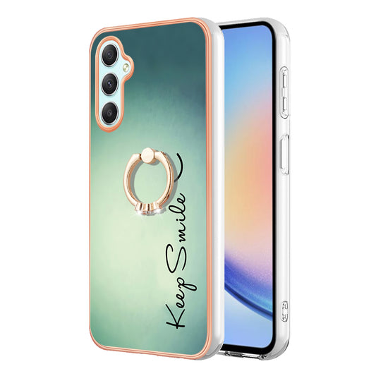 YB IMD Series-20 Style D for Samsung Galaxy A25 5G / A24 4G Kickstand Phone Case IMD Pattern Electroplating 2.0mm TPU Cover