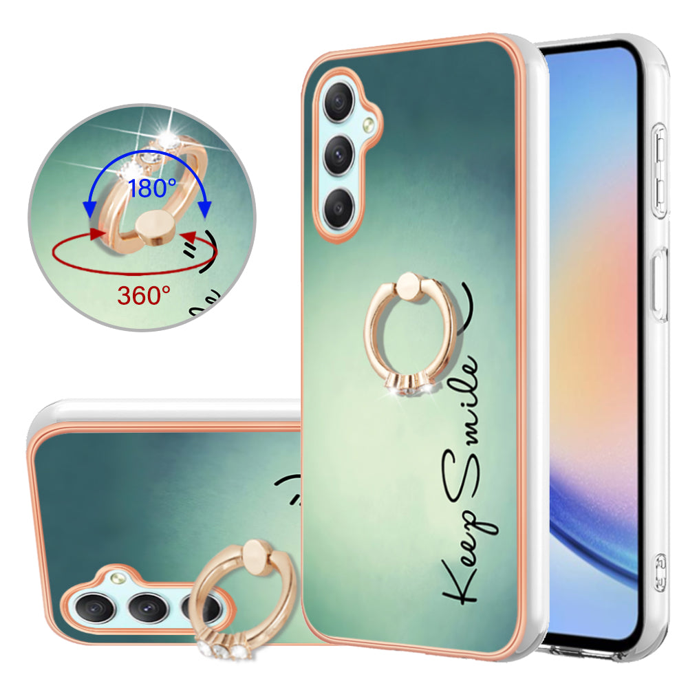YB IMD Series-20 Style D for Samsung Galaxy A25 5G / A24 4G Kickstand Phone Case IMD Pattern Electroplating 2.0mm TPU Cover
