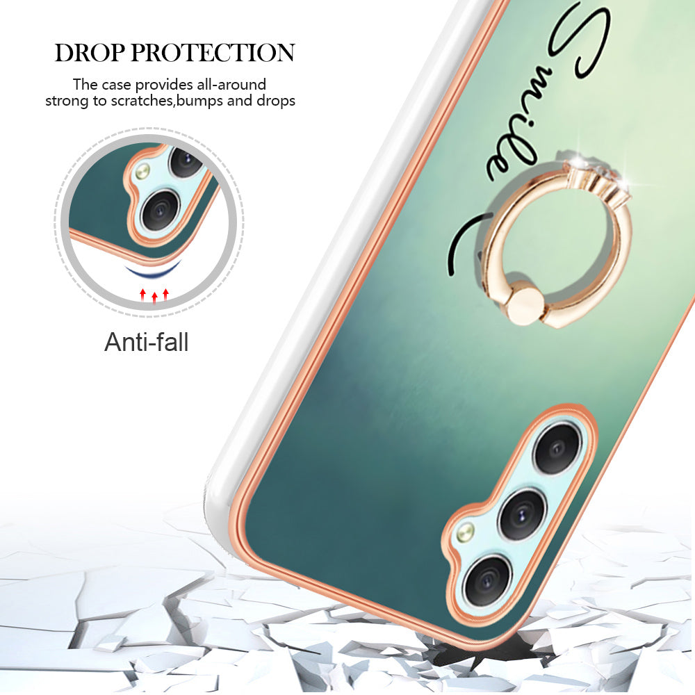 YB IMD Series-20 Style D for Samsung Galaxy A25 5G / A24 4G Kickstand Phone Case IMD Pattern Electroplating 2.0mm TPU Cover