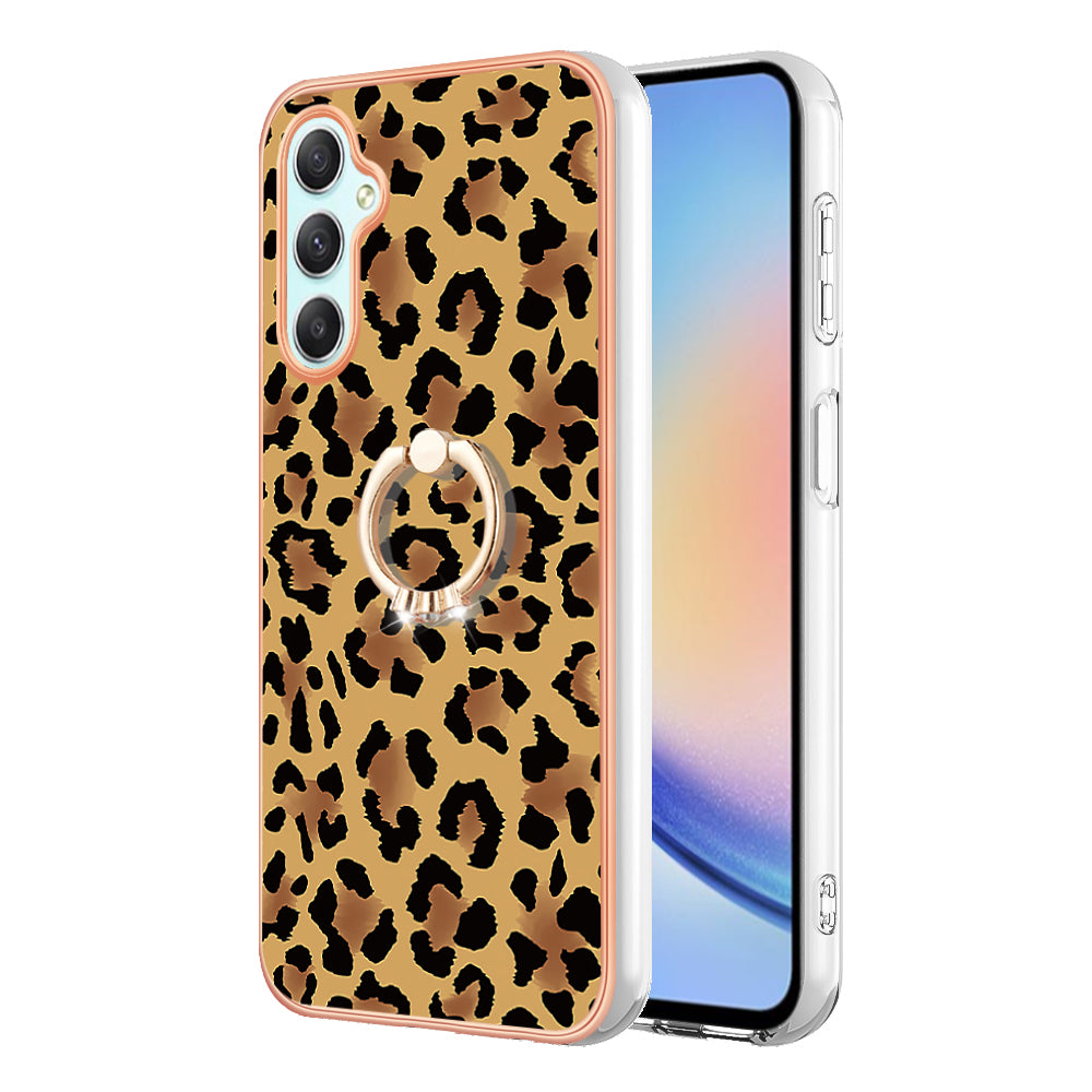 YB IMD Series-20 Style D for Samsung Galaxy A25 5G / A24 4G Kickstand Phone Case IMD Pattern Electroplating 2.0mm TPU Cover