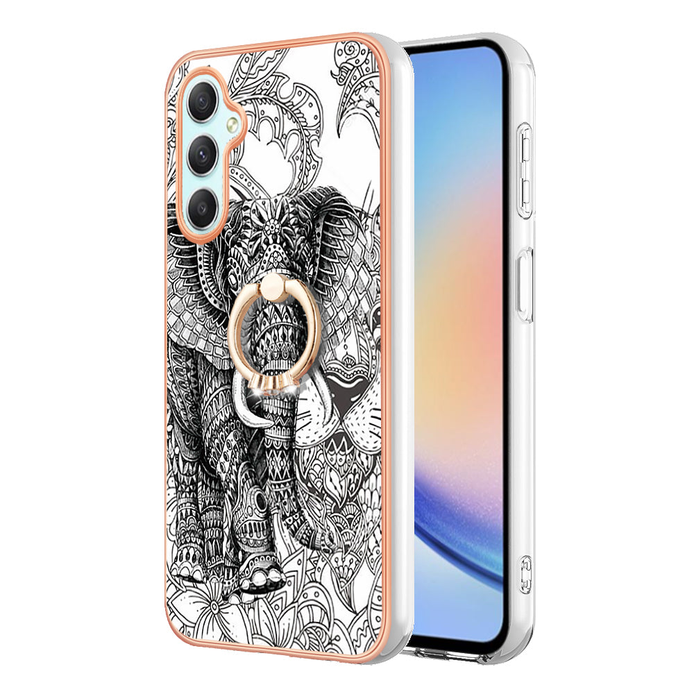YB IMD Series-20 Style D for Samsung Galaxy A25 5G / A24 4G Kickstand Phone Case IMD Pattern Electroplating 2.0mm TPU Cover