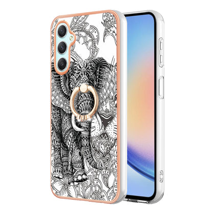 YB IMD Series-20 Style D for Samsung Galaxy A25 5G / A24 4G Kickstand Phone Case IMD Pattern Electroplating 2.0mm TPU Cover