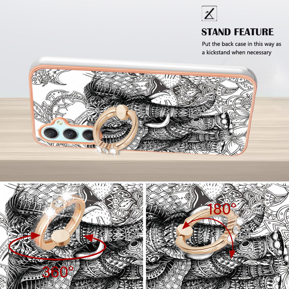 YB IMD Series-20 Style D for Samsung Galaxy A25 5G / A24 4G Kickstand Phone Case IMD Pattern Electroplating 2.0mm TPU Cover