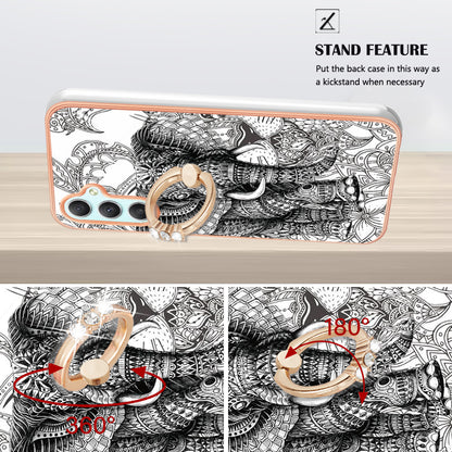 YB IMD Series-20 Style D for Samsung Galaxy A25 5G / A24 4G Kickstand Phone Case IMD Pattern Electroplating 2.0mm TPU Cover