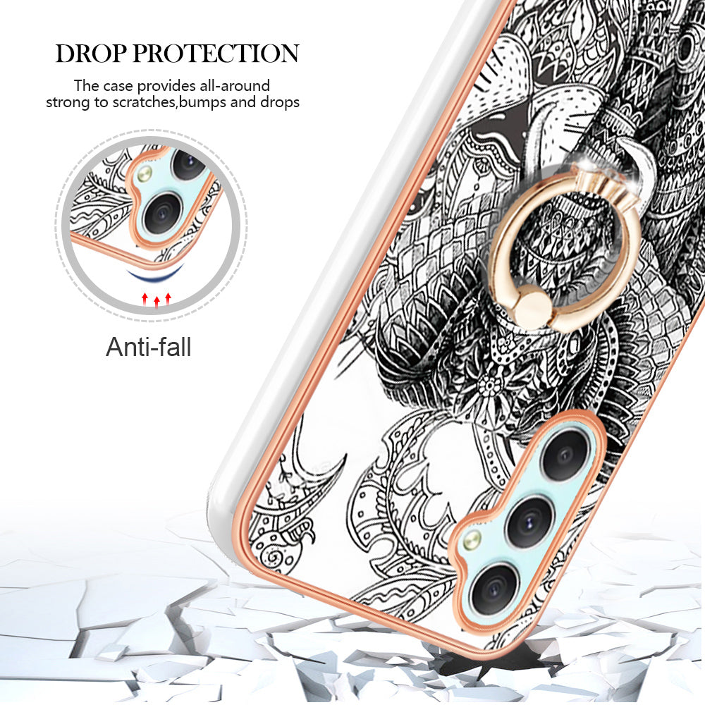YB IMD Series-20 Style D for Samsung Galaxy A25 5G / A24 4G Kickstand Phone Case IMD Pattern Electroplating 2.0mm TPU Cover