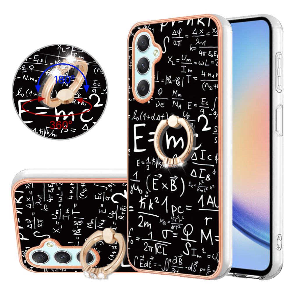 YB IMD Series-20 Style D for Samsung Galaxy A25 5G / A24 4G Kickstand Phone Case IMD Pattern Electroplating 2.0mm TPU Cover